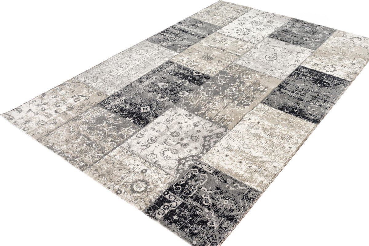 Lifa Living Patchwork Dark Grey - 200 x 290