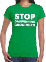 Groningen protest t-shirt STOP gaswinning groen voor dames XS