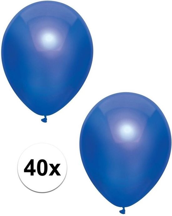 40x Donkerblauwe metallic ballonnen 30 cm - Feestversiering/decoratie ballonnen donker blauw