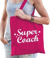 Super coach katoenen kado tas fuchsia roze -  Cadeau tas voor coaches