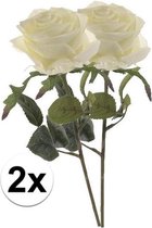 2 x Witte roos Simone steelbloem 45 cm - Kunstbloemen