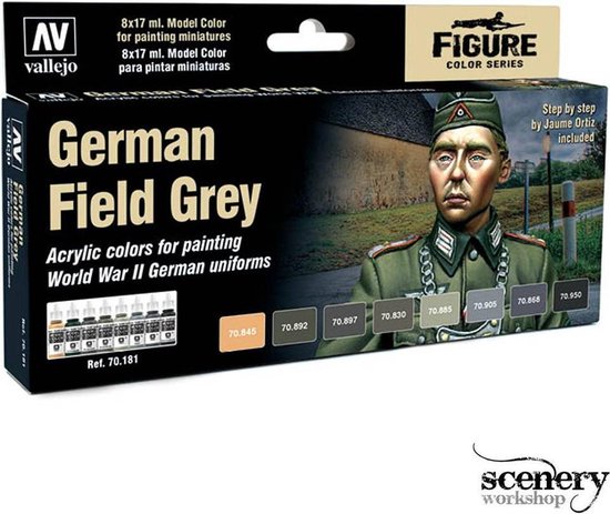 Vallejo val 70181 Model Color - German Field Grey verf set 8 x 17 ml