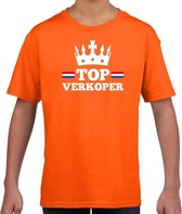 Top verkoper met kroontje t-shirt / shirt oranje kinderen - Koningsdag kleding 122/128