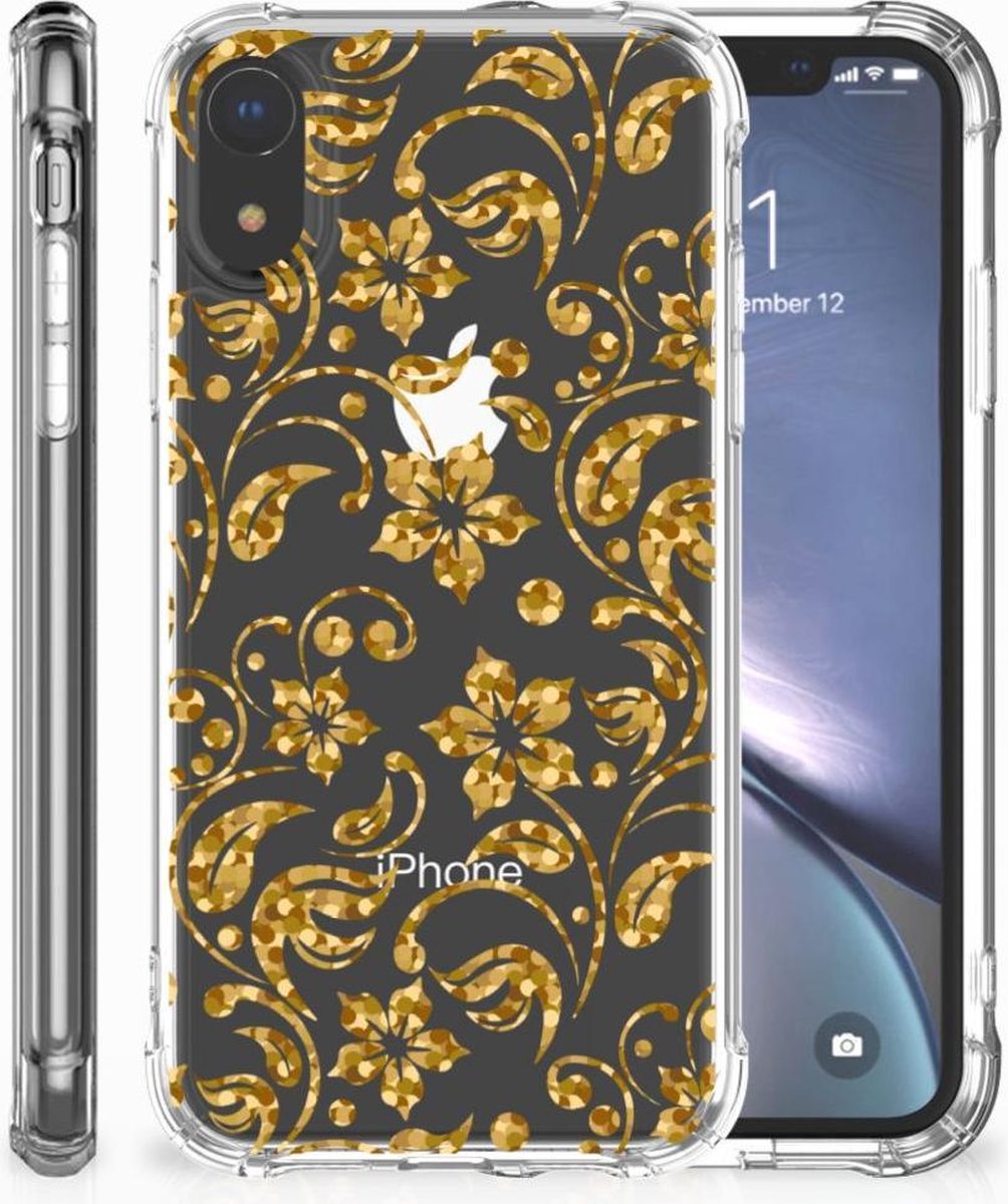 Back Cover voor Apple iPhone Xr Case Gouden Bloemen