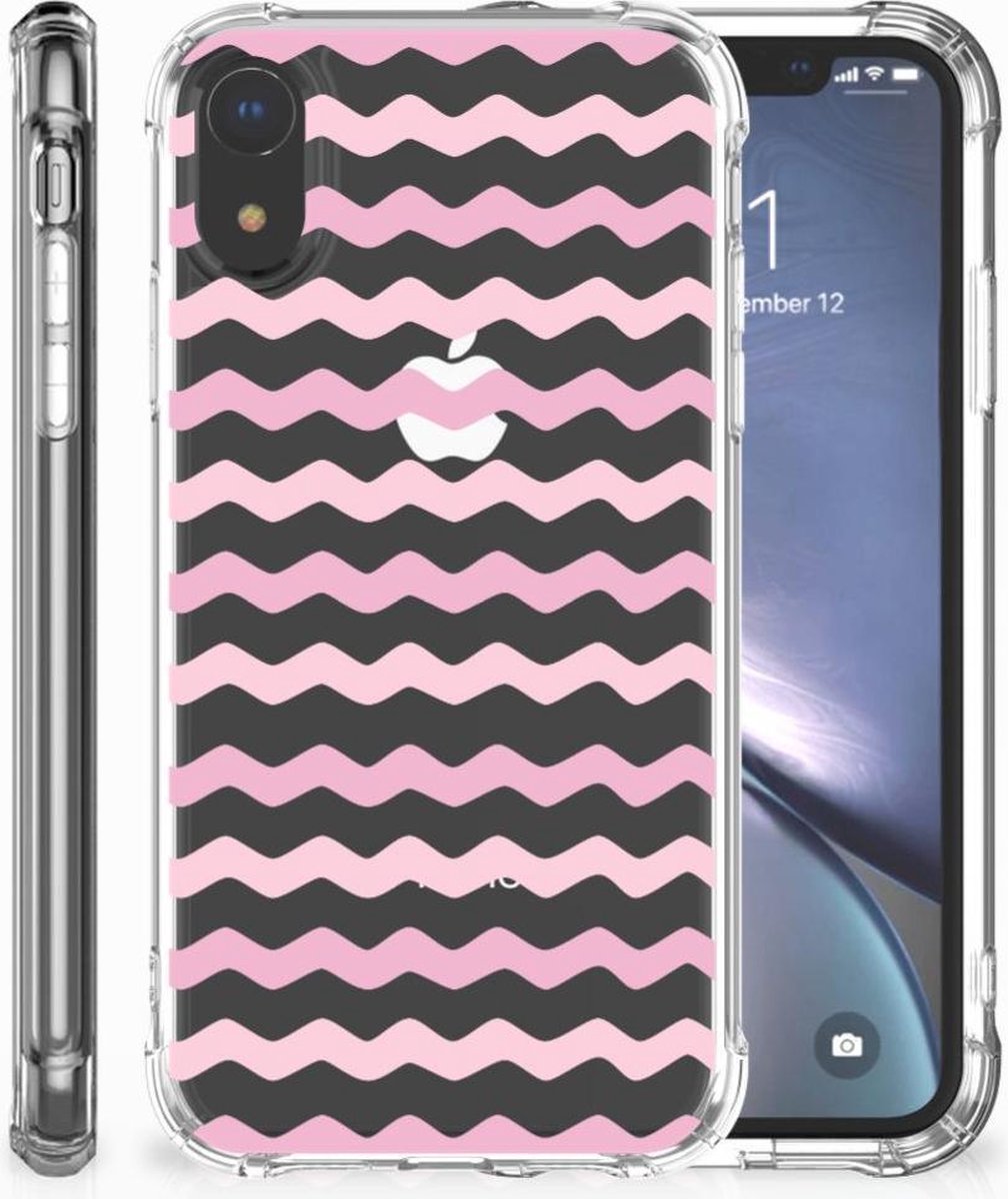 Apple iPhone Xr Doorzichtige Silicone Hoesje Waves Roze