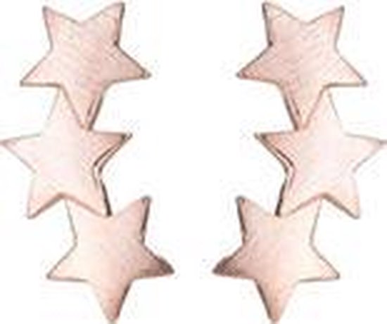 24/7 Jewelry Collection 3 Sterren Oorbellen - Oorknopjes - Geborsteld - Minimalistisch - Rosé Goudkleurig