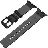 DrPhone LB1 - Lederen Armband - Echt Lederen Horloge bandje met RVS Gesp – Geschikt voor IOS Smartwatch 42mm/44mm/45mm - Zwart/Zwart