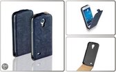 Vintage Flip Case Leder Cover Hoesje Samsung Galaxy S4 Mini i9190 Navy