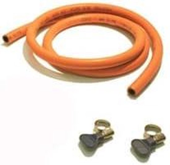 Kit Tuyau Gaz Butane 2m FLASHPRIX - Flexible Orange + Colliers De Serrage Pour Cuisinière, Chauffage Et Poêle