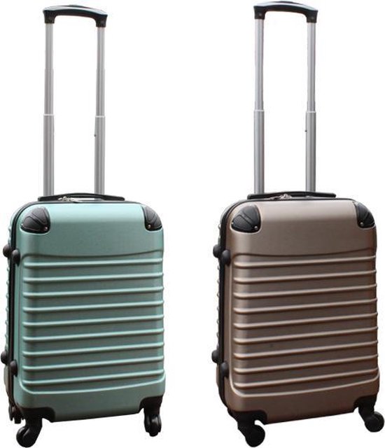 Kofferset 2 delig ABS handbagage koffers - met cijferslot - 39 liter - groen - goud