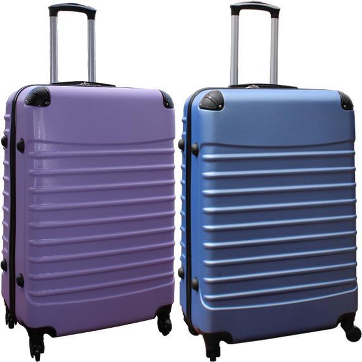 Travelerz kofferset 2 delig ABS groot - met cijferslot - 95 liter - licht blauw - lila