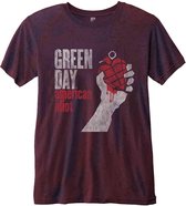 Green Day Heren Tshirt -S- American Idiot Rood/Bordeaux rood