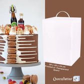 ChocoPatiss® Herbruikbare, kunststof Cake Box 26x26x34cm. Opvouwbare taartdoos, Quarz