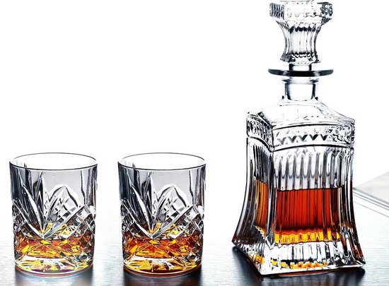 helemaal nietig gallon Whiskey Karaf met 2 Whiskey Glazen - Whiskey Decanteer Karaf Set – Decanter  - 500ml | bol.com