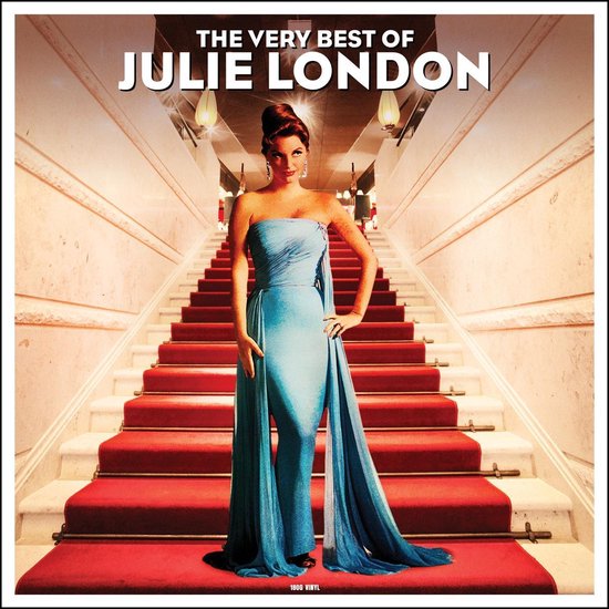 Julie London in een elegante turquoise jurk op een rode loper, met de tekst 'The Very Best of Julie London' en '180g Vinyl'.
