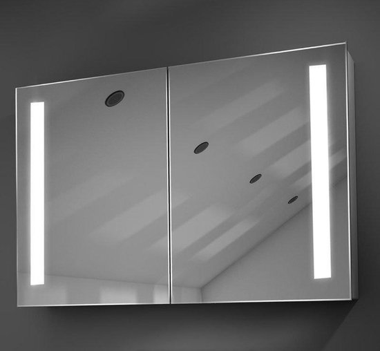 Afstoting betreden Knikken Luxe spiegelkast met verlichting verwarming en scheerstopcontact 90 cm |  bol.com
