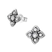 Joy|S - Zilveren Bali bloem oorbellen 9 mm kristal