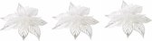 3x Kerstboomversiering bloem op clip witte kerstster 23 cm - kerstfiguren - witte kerstversieringen