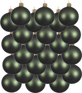 24x Donkergroene glazen kerstballen 8 cm - Mat/matte - Kerstboomversiering donkergroen