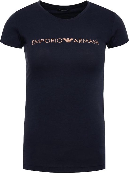 Emporio Armani - Dames - Slim Fit T-shirt Donkerblauw - Blauw - L | bol.com