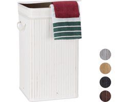 Bamboe wasmand met deksel - 70 liter - wit - opvouwbaar