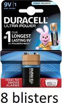 8 Stuk (8 Blisters a 1 st) Duracell Alkaline Ultra Power 9V - 9 Volt
