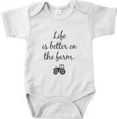 Babyromper - Farm - wit - korte mouwen - 0 tot 3 maand
