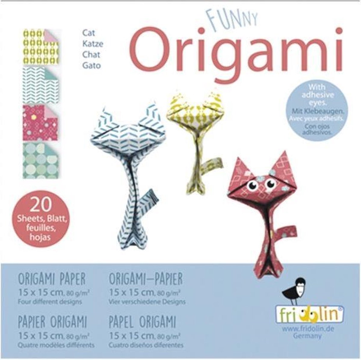 Fridolin Origami Katjes Vouwen 15 X 15 Cm 20 Stuks Multicolor