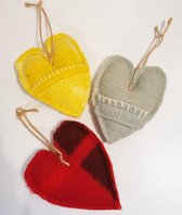 Toetie & Zo Handgemaakte Set Hangers Hart Deken, wol, kerstmis, kersthanger, kerstdecoratie