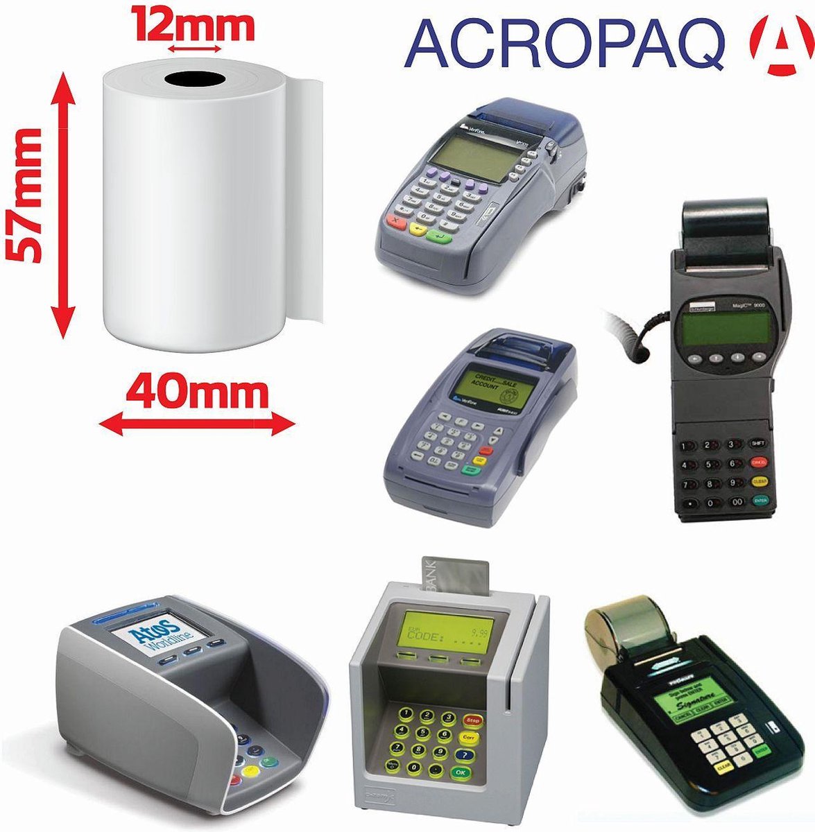 ACROPAQ - 50 x PDQ Pin Rolls - 57 mm x 40 mm 19,7 m, BPA-vrij, Thermisch printerpapier van hoge kwaliteit voor mobiele betaalterminal - Thermische rollen, Bancontact rollen - ACROPAQ