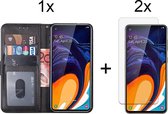 Samsung M40/A60 Hoesje - Samsung Galaxy A60/M40 Hoesje Bookcase Zwart Wallet Case Portemonnee Book Case - 2x Samsung A60/M40 Screenprotector