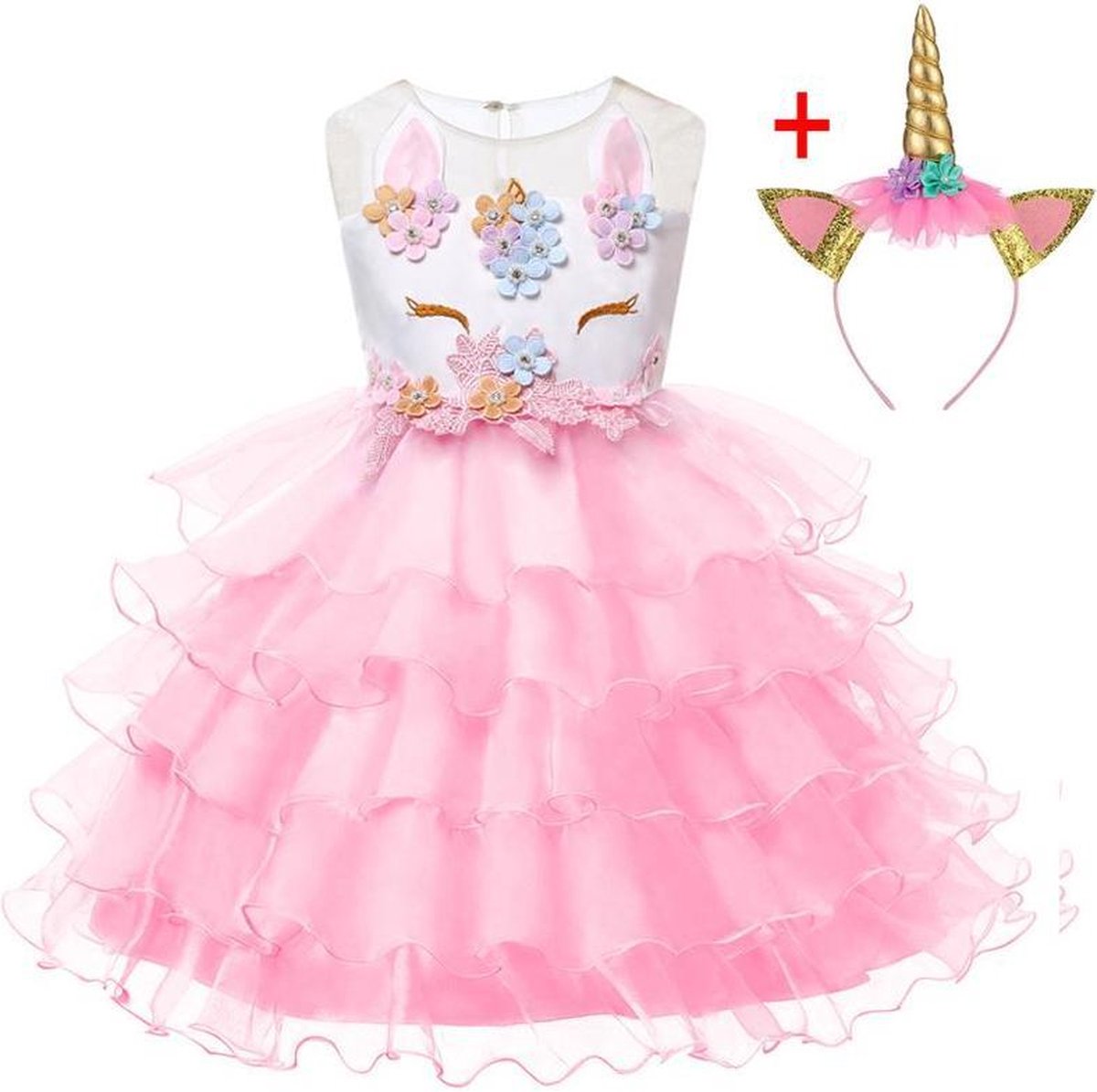 Eenhoorn jurk unicorn jurk eenhoorn kostuum - roze 98-104 (110) prinsessen  jurk... | bol.com