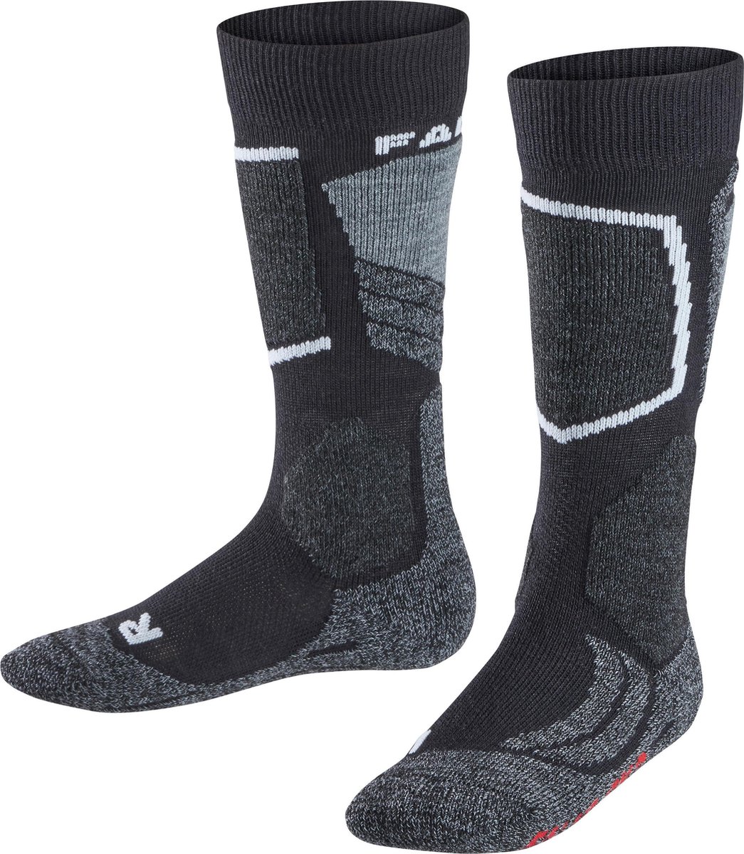 FALKE SK2 warm dik wol functioneel materiaal skisokken kinderen Zwart