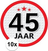10x 45 Jaar leeftijd stickers rond 15 cm - 45 jaar verjaardag/jubileum versiering 10 stuks