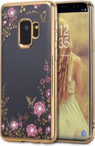DrPhone - Samsung S9+ Plus Flower Bloemen Case Diamant Crystal TPU Hoesje - Goud