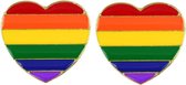 2x Regenboog gay pride kleuren metalen hartje pin/broche/badge 3 cm - Regenboogvlag LHBT accessoires