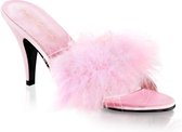 Amour-03 klassieke marabou slipper met hak baby roze - (EU 45 = US 14) - Fabulicious