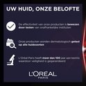 L'Oréal Paris: 'Uw Huid, Onze Belofte' met icoontjes voor testen, dermatologisch getest en 100 jaar kennis.