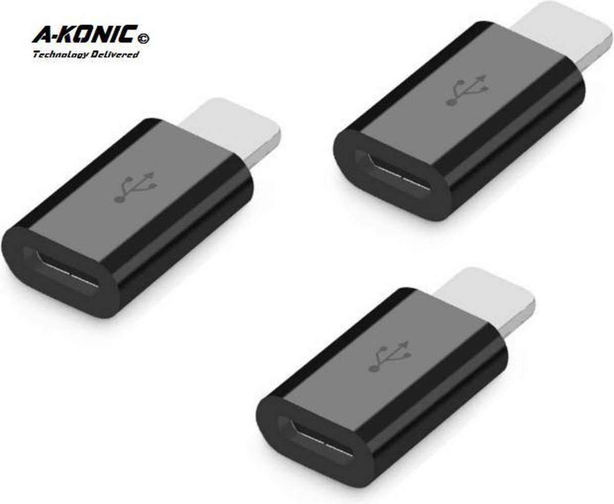 AKonic© set van 3 micro USB naar lightning adapter Microusb to 8