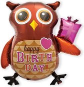 Folieballon uil Happy Birthday. (zonder helium)