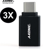 A-Konic© set van 3 USB-C naar USB-A adapter OTG Converter USB 3.0 | USB C to USB HUB | geschikt voor Apple MacBook / iMac / Ultrabook / Surface Book 2