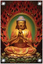 Tuinposter –Gouden Boeddha Beeld– 60x90cm Foto op Tuinposter (wanddecoratie voor buiten en binnen)