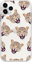 Fooncase Hoesje Geschikt voor iPhone 11 Pro - Shockproof Case - Back Cover / Soft Case - Cheeky Leopard / Luipaard hoofden