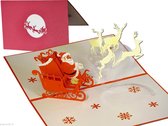 Popcards popup kerstkaarten - Kerstkaart Vrolijke Kerstman met Arrenslee en Rendieren pop-up kaart 3D wenskaart