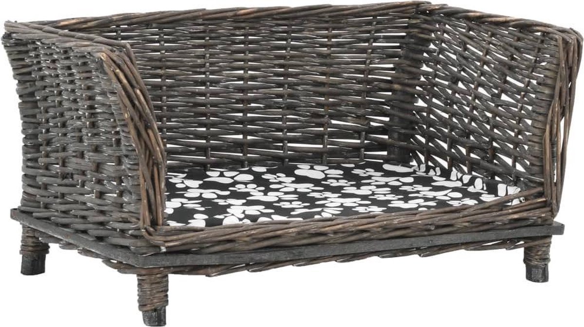 vidaXL Hondenmand met kussen 50x33x30 cm natuurlijk wilgen grijs