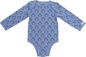 BiNKi - Baby romper lange mouw blauwe pinguïn print met zachte en makkelijke sluiting - onesie - 100% organisch katoen - GOTS - maat 74/80