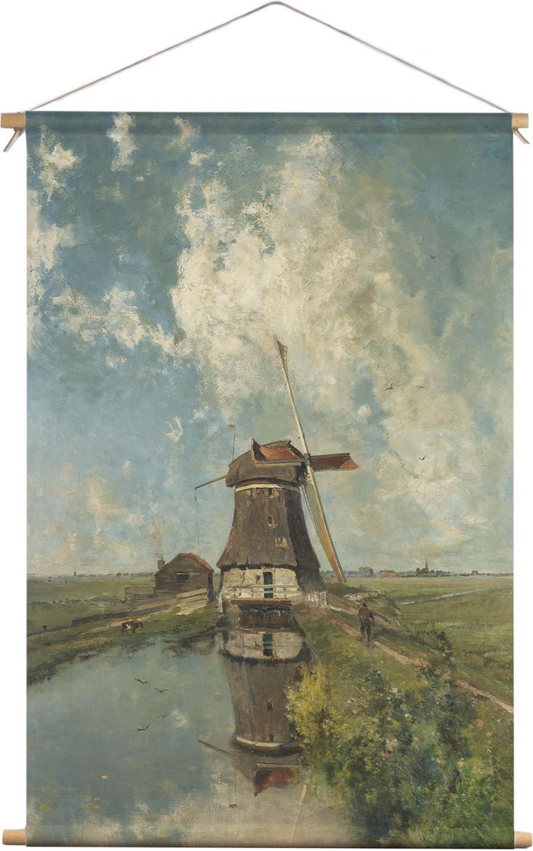‘Zonnige dag’ een molen aan een wetering | Paul Joseph Constantin Gabriël | Textieldoek | Textielposter | Wanddecoratie | 45CM x 67,5CM” | Schilderij