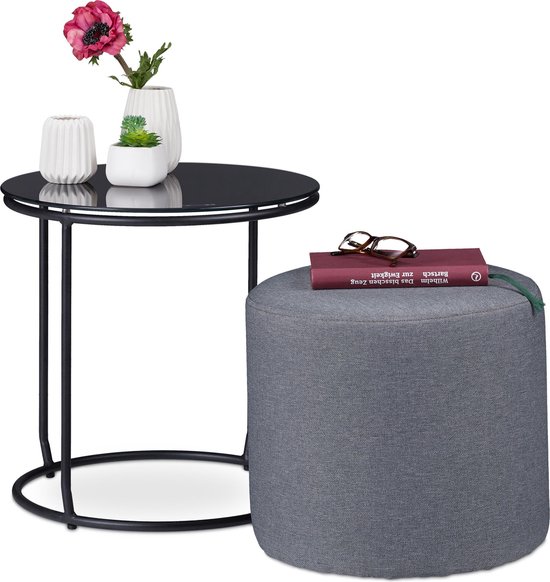 table d'appoint ronde avec pouf relaxdays - repose-pieds - table basse - petite table d'appoint