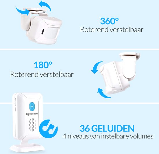 Qproducts Draadloze Entreemelder Inclusief 2 Beweging Sensoren - Draadloos Winkelbel met Bewegingdetector - Doorgangsmelder - Toegangsmelder - Winkel Deurbel — afbeelding 5