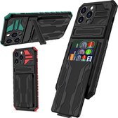 Heavy Duty Shockproof Armor Wallet Card Case Hoesje Met Kickstand Geschikt Voor Apple iPhone 13 (6.1 Inch) - Anti-Shock Hybrid Armour Hard Rugged Pasjes Houder Portemonnee Back Cov